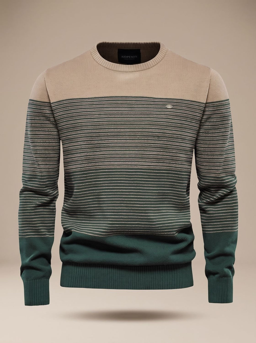 Men's Striped Color Block Crew Neck Knit Pullover Sweater - Green