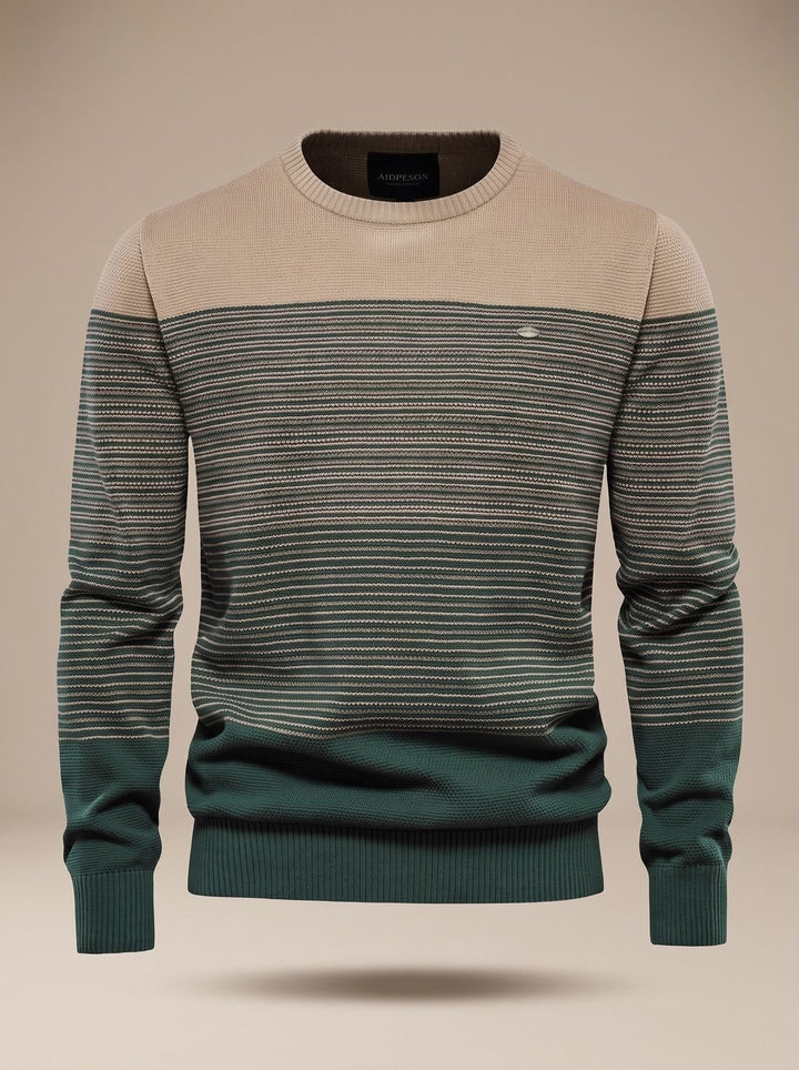 Men's Striped Color Block Crew Neck Knit Pullover Sweater - Green