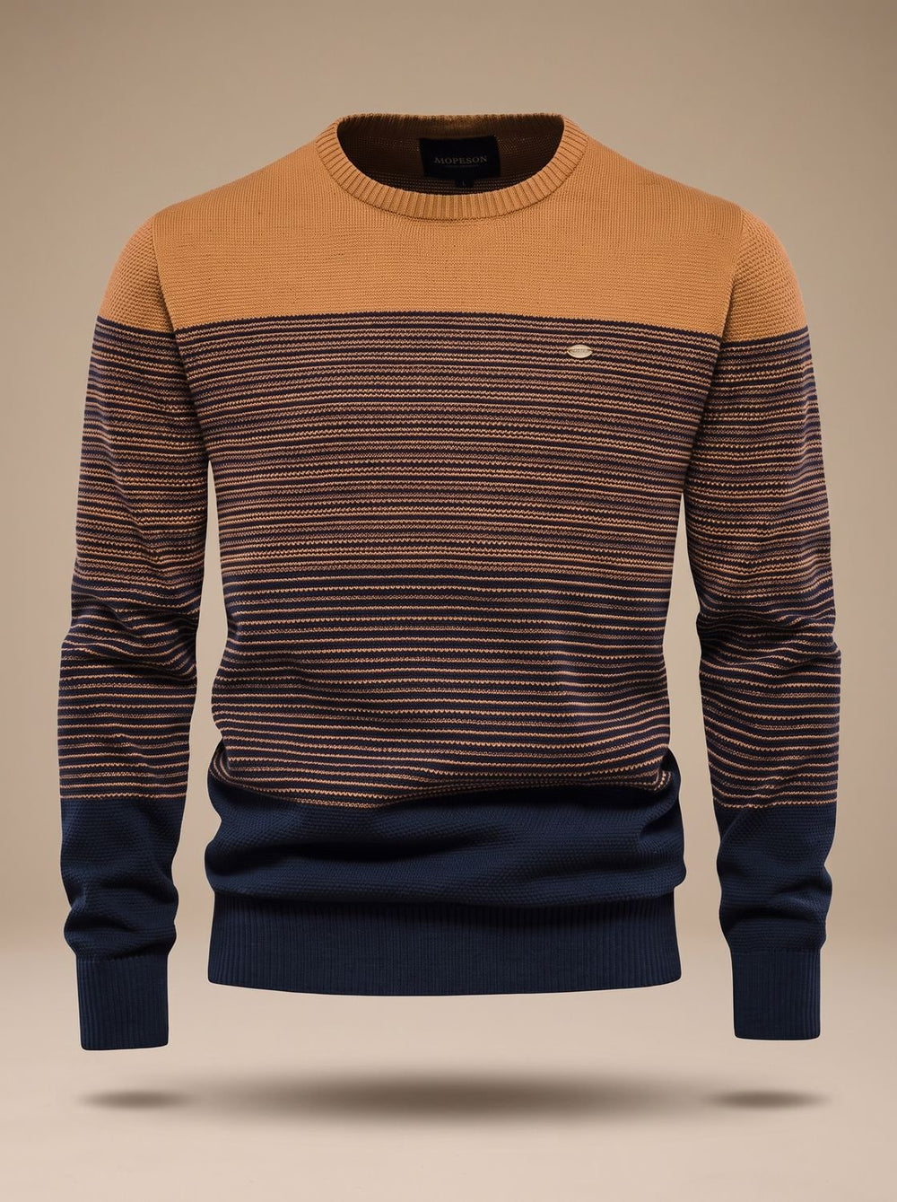 Men's Striped Color Block Crew Neck Knit Pullover Sweater - Orange
