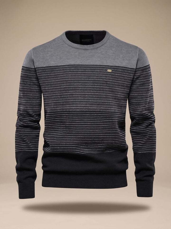 Men's Striped Color Block Crew Neck Knit Pullover Sweater - Gray