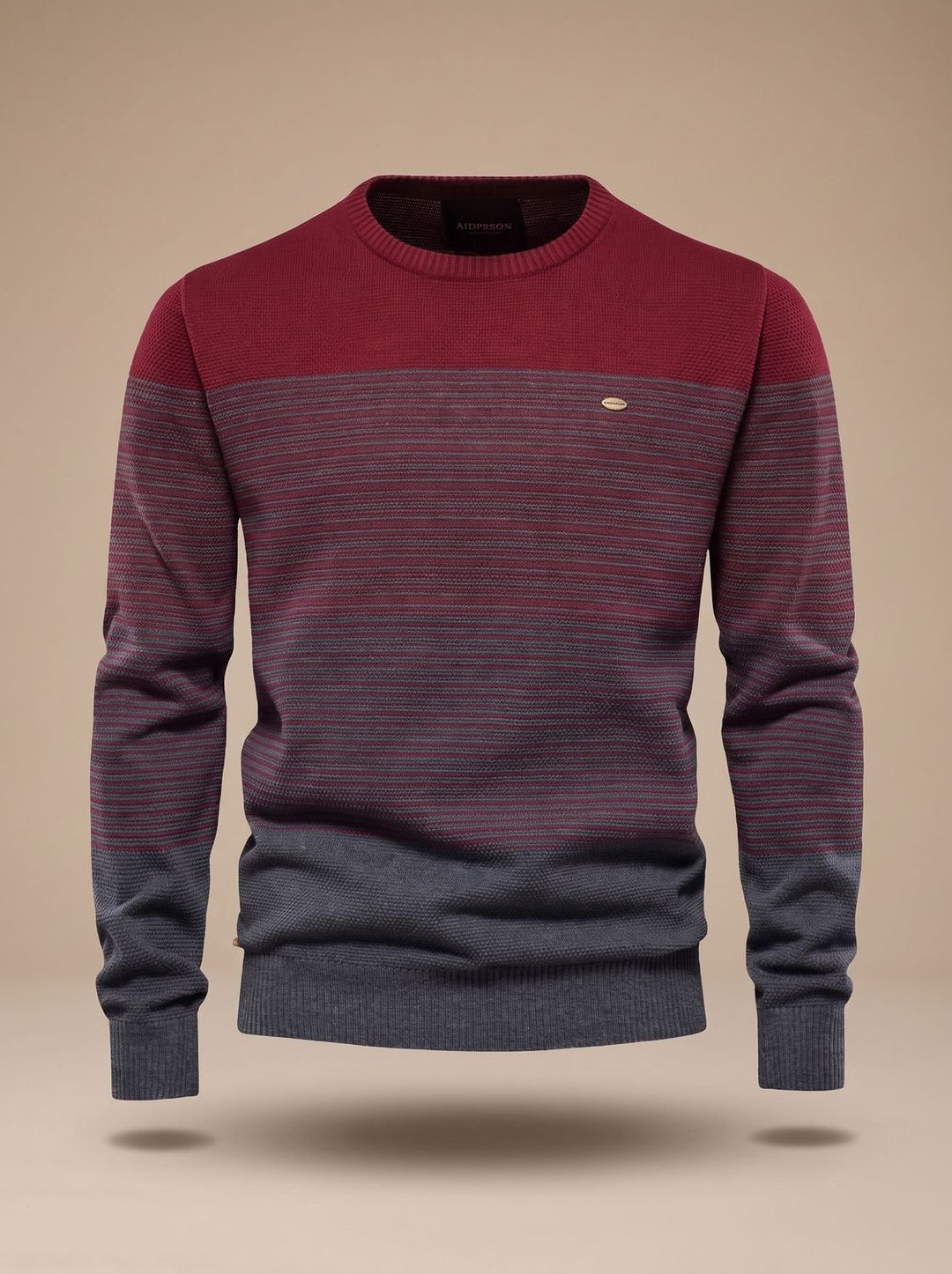 Men's Striped Color Block Crew Neck Knit Pullover Sweater - Red