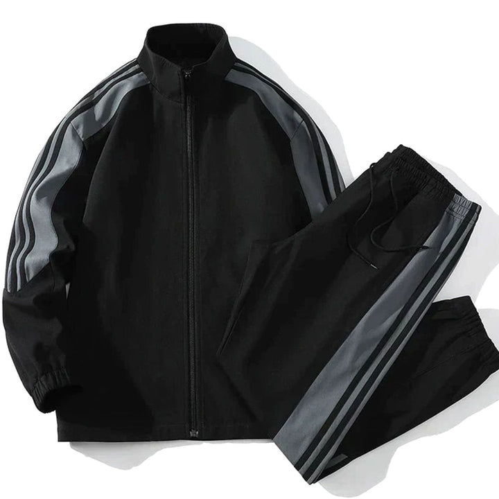 Men's Striped Two-Piece Full-Zip Tracksuit Jogger Set - Black