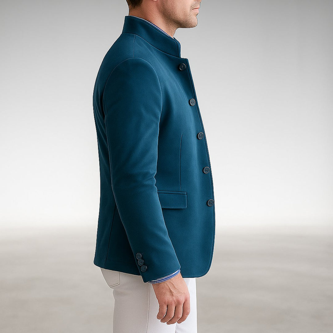 Men's Structured Mandarin-Collar Button-Front Blazer Jacket