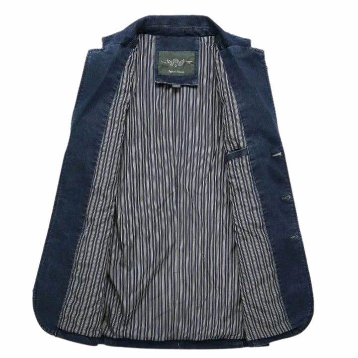 Men's Structured Notch-Lapel Three-Button Denim Blazer