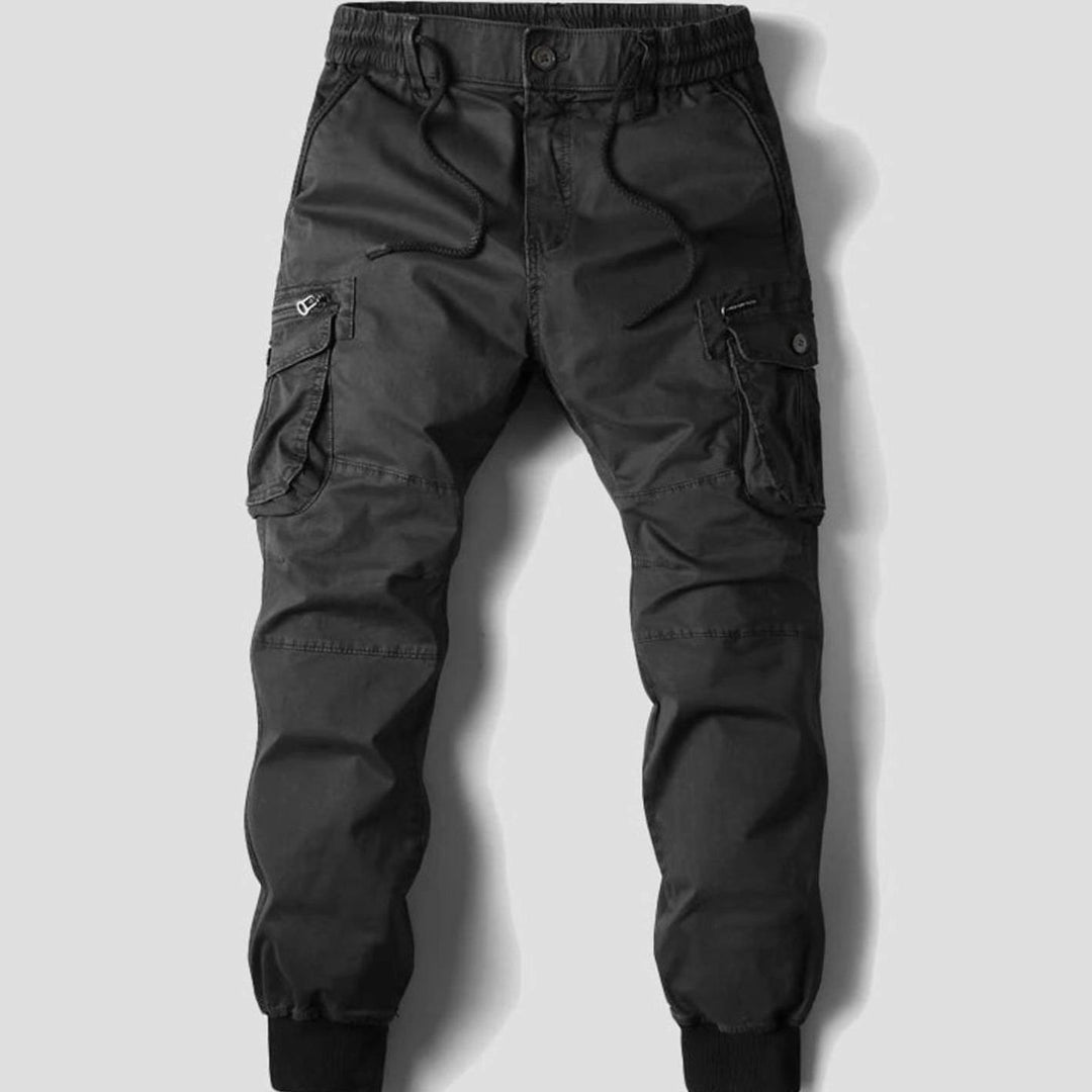 Men's Tactical Multi-Pocket Cuffed Cargo Jogger Pants - Black