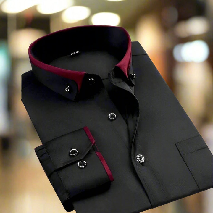 Men's Tailored Button-Down Long-Sleeve Dress Shirt - Black
