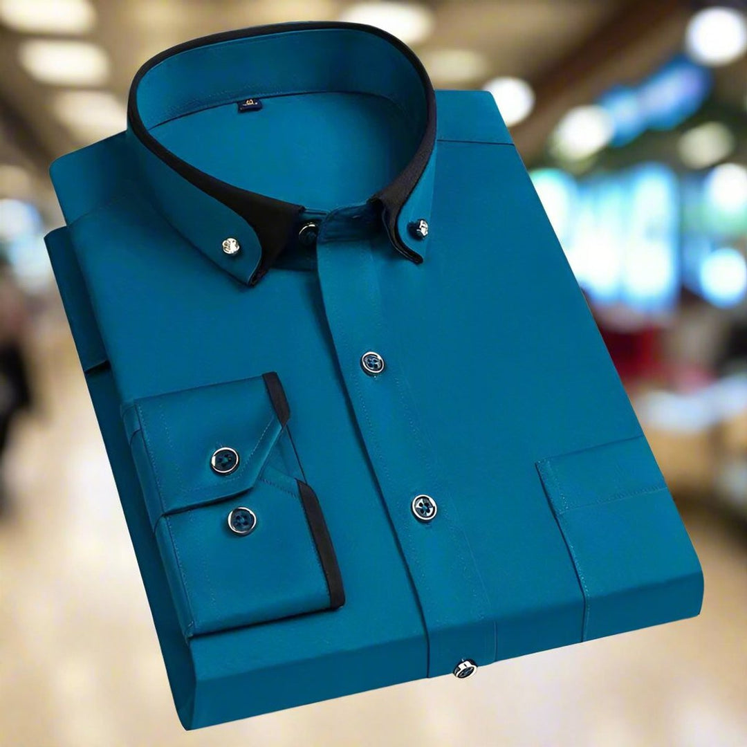 Men's Tailored Button-Down Long-Sleeve Dress Shirt - Turquoise Blue