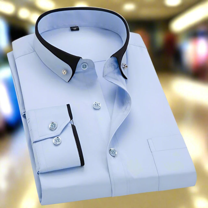 Men's Tailored Button-Down Long-Sleeve Dress Shirt - Light Blue