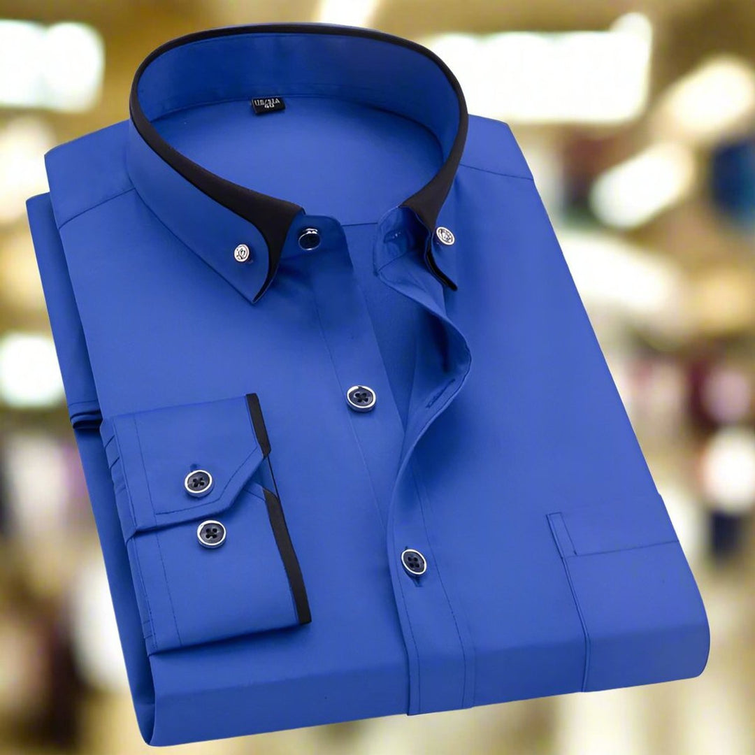 Men's Tailored Button-Down Long-Sleeve Dress Shirt - Blue