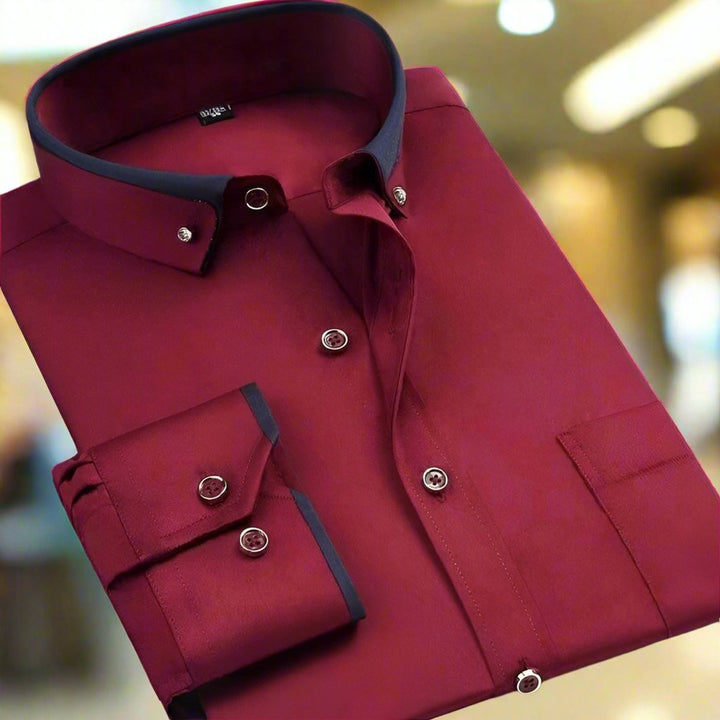 Men's Tailored Button-Down Long-Sleeve Dress Shirt - Red