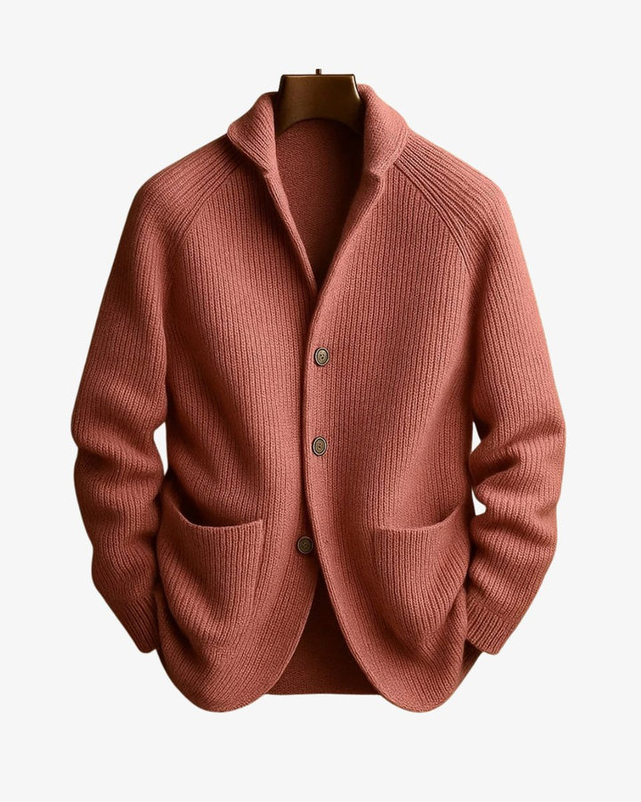Men's Tailored Button-Front Ribbed Knit Cardigan Sweater - Pink