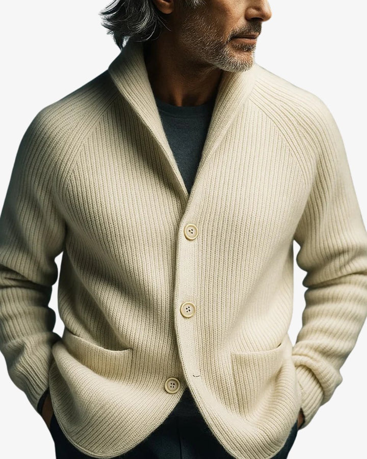 Men's Tailored Button-Front Ribbed Knit Cardigan Sweater