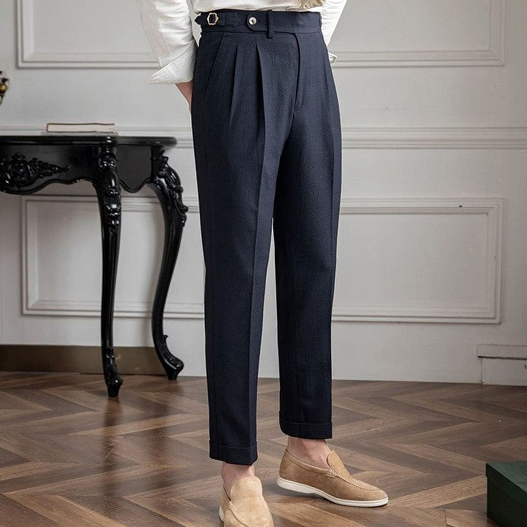 Men's Tailored High-Rise Pleated Trousers Cuffed Hem