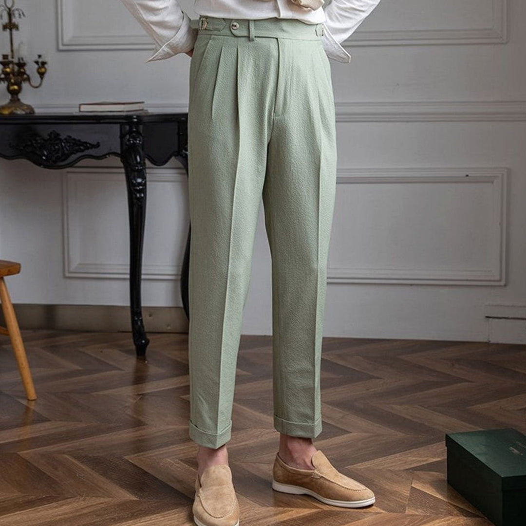 Men's Tailored High-Rise Pleated Trousers Cuffed Hem