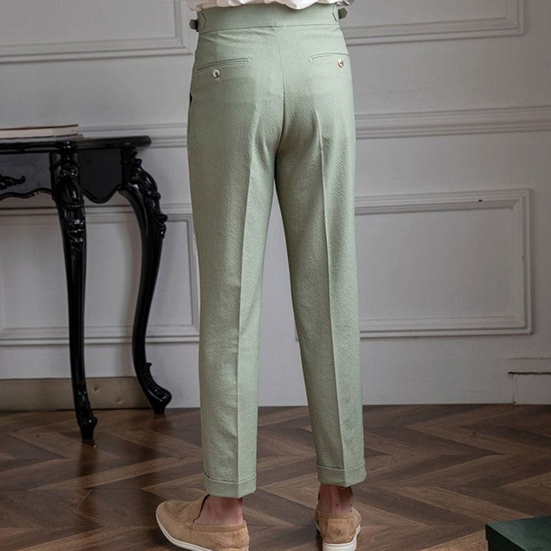 Men's Tailored High-Rise Pleated Trousers Cuffed Hem