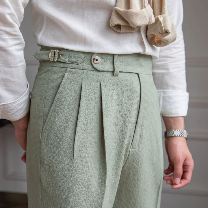 Men's Tailored High-Rise Pleated Trousers Cuffed Hem - Green