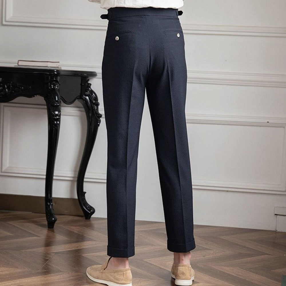 Men's Tailored High-Rise Pleated Trousers Cuffed Hem
