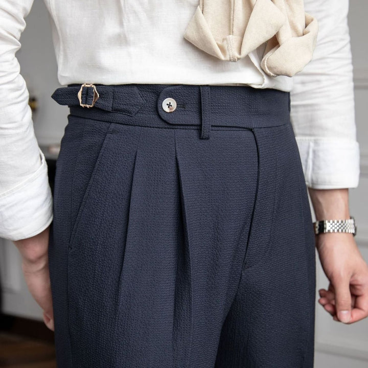 Men's Tailored High-Rise Pleated Trousers Cuffed Hem - Blue