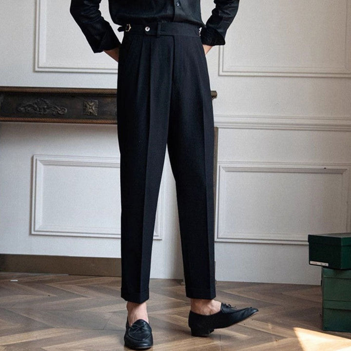 Men's Tailored High-Rise Pleated Trousers Cuffed Hem