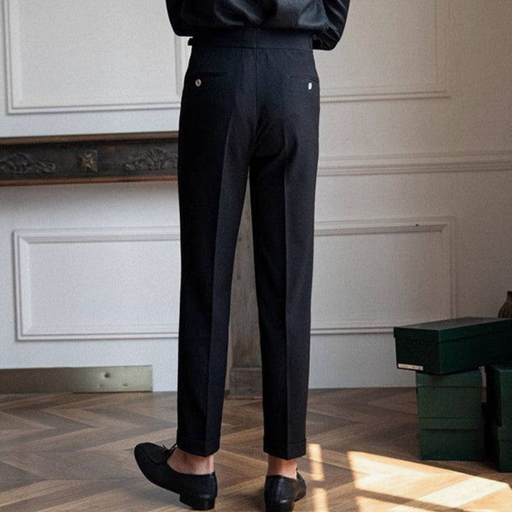 Men's Tailored High-Rise Pleated Trousers Cuffed Hem