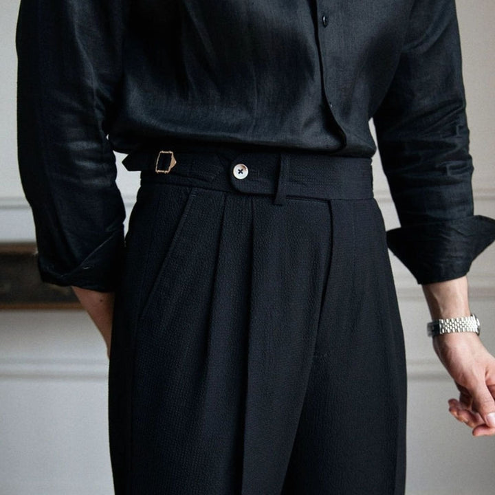 Men's Tailored High-Rise Pleated Trousers Cuffed Hem - Black