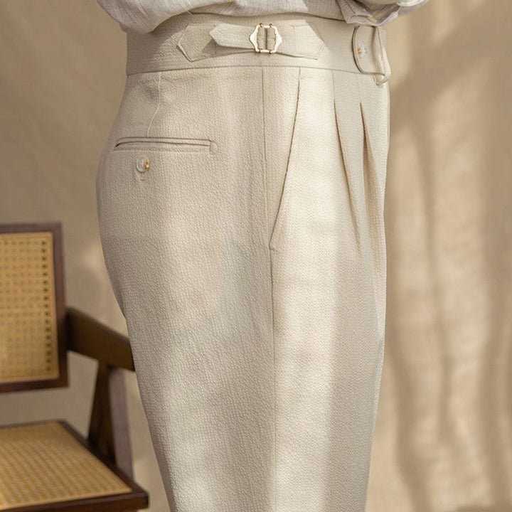 Men's Tailored High-Rise Pleated Trousers Cuffed Hem
