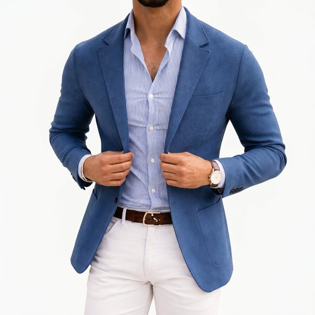 Men's Tailored Knit Blazer Mens Winter Coat Notch Lapel - Blue