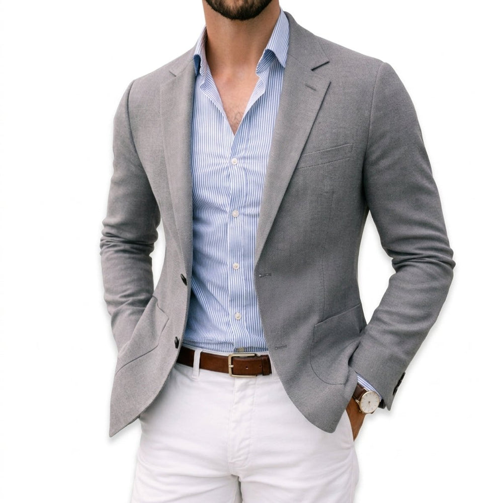 Men's Tailored Knit Blazer Mens Winter Coat Notch Lapel - Silver