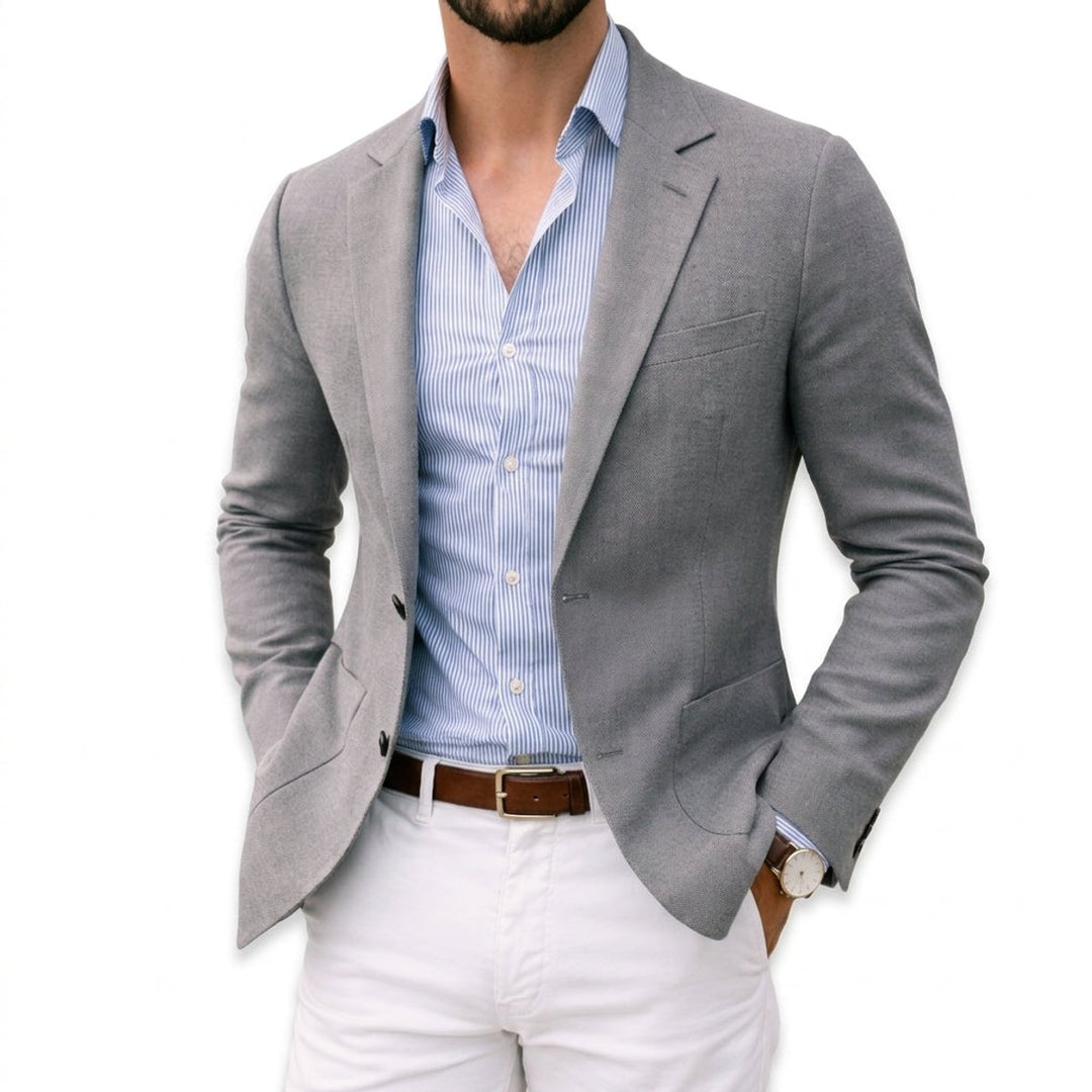 Men's Tailored Knit Blazer Mens Winter Coat Notch Lapel - Silver