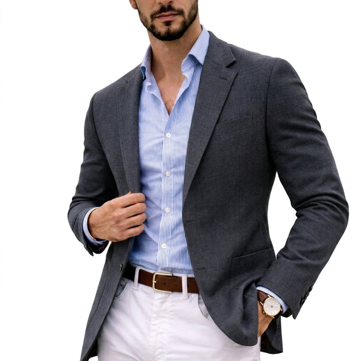 Men's Tailored Knit Blazer Mens Winter Coat Notch Lapel - Gray