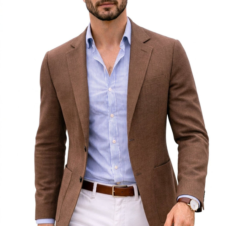 Men's Tailored Knit Blazer Mens Winter Coat Notch Lapel - Brown