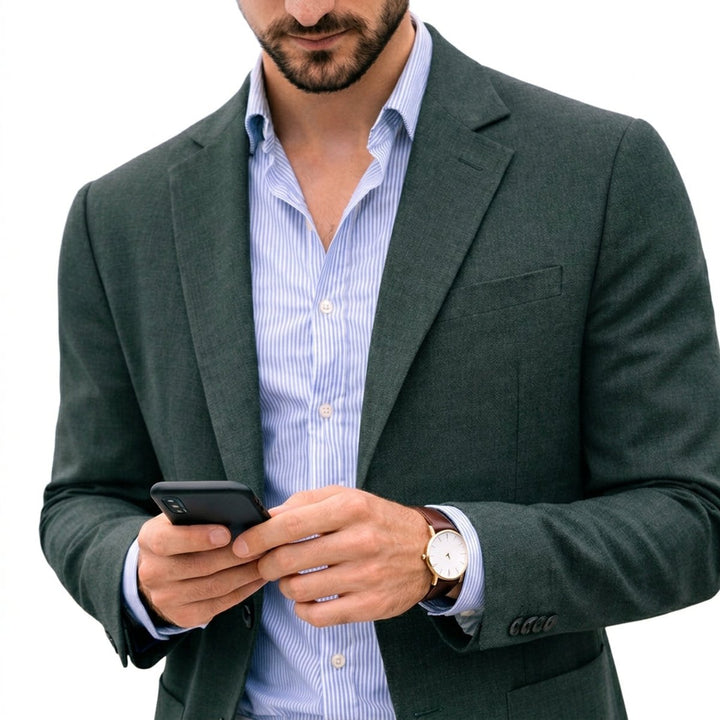 Men's Tailored Knit Blazer Mens Winter Coat Notch Lapel - Green