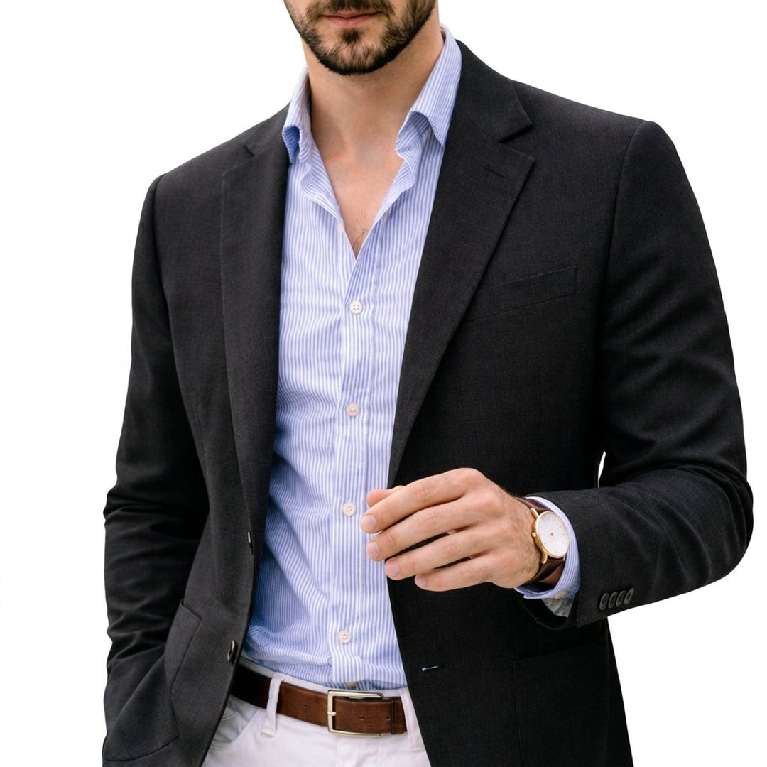 Men's Tailored Knit Blazer Mens Winter Coat Notch Lapel - Black