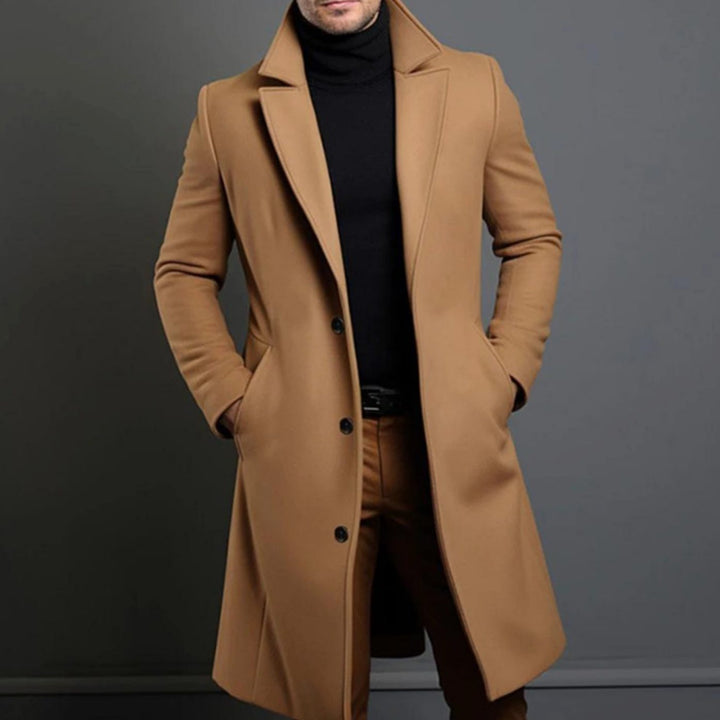 Men's Tailored Lapel Long Overcoat Single-Breasted Wool-Look - Brown