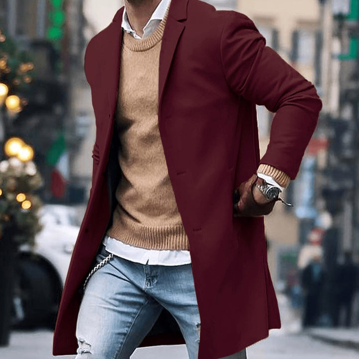 Men's Tailored Long Street Style Coat Notch Lapel Overcoat - Red
