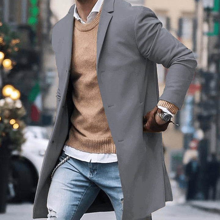 Men's Tailored Long Street Style Coat Notch Lapel Overcoat - Gray