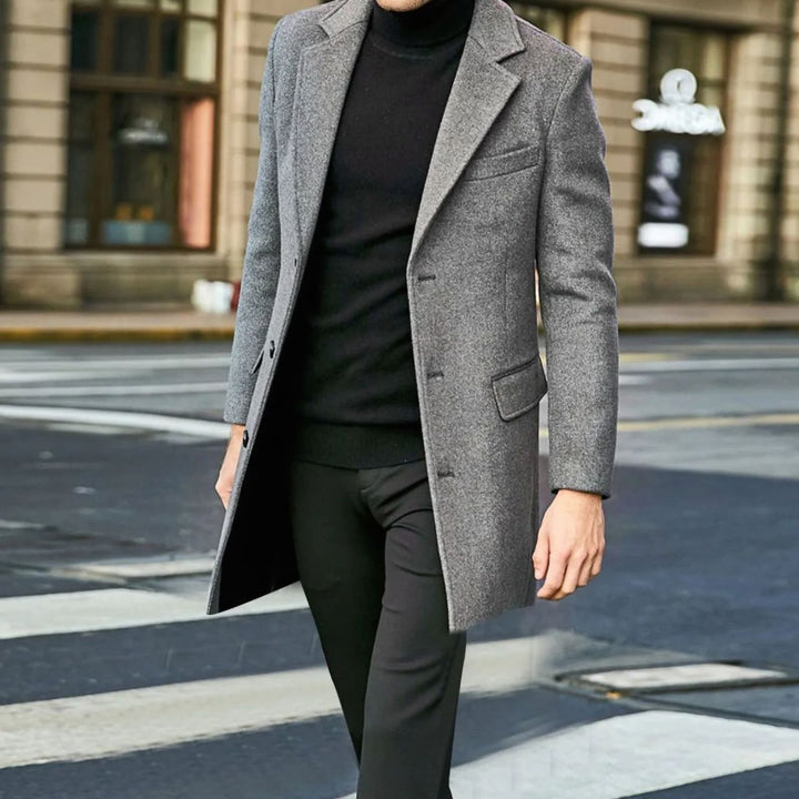 Men's Tailored Single-Breasted Notch-Lapel Winter Coat