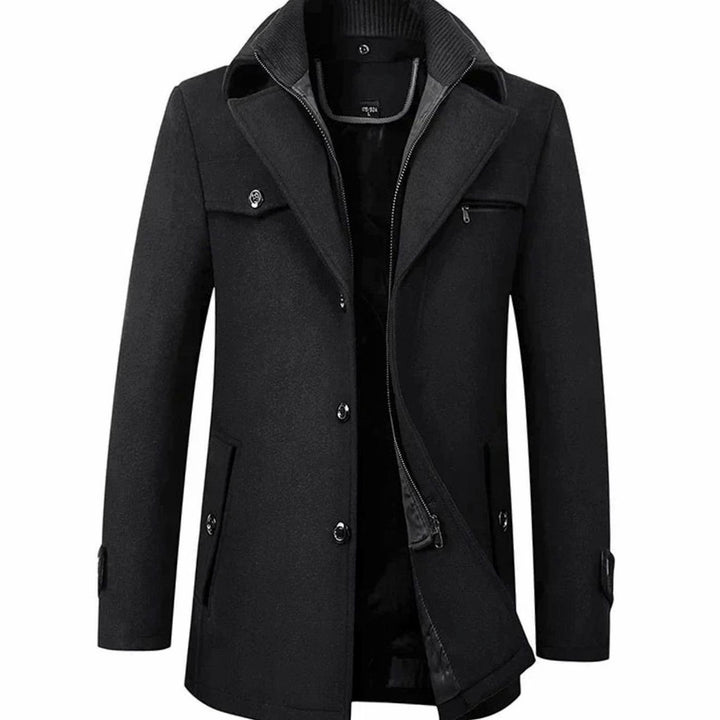 Men's Tailored Wool-Blend Single-Breasted Button Overcoat - Black
