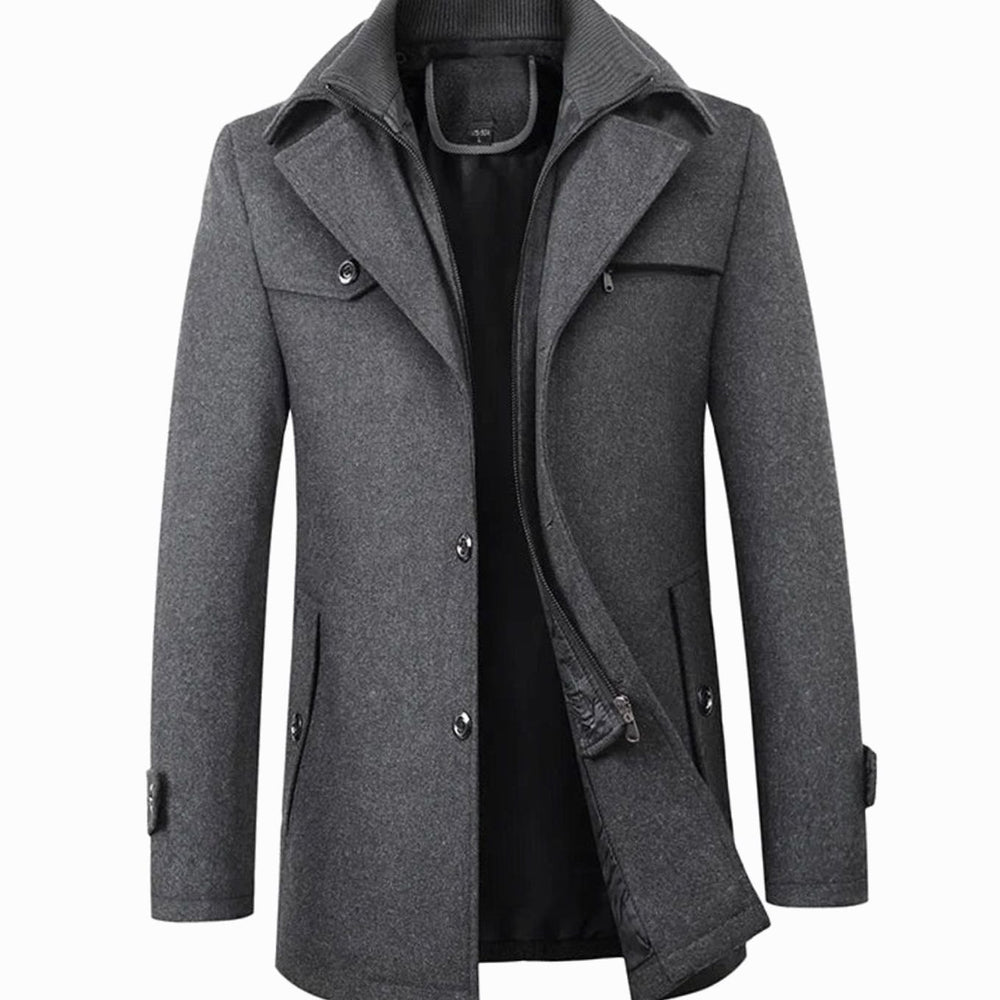 Men's Tailored Wool-Blend Single-Breasted Button Overcoat - Grey