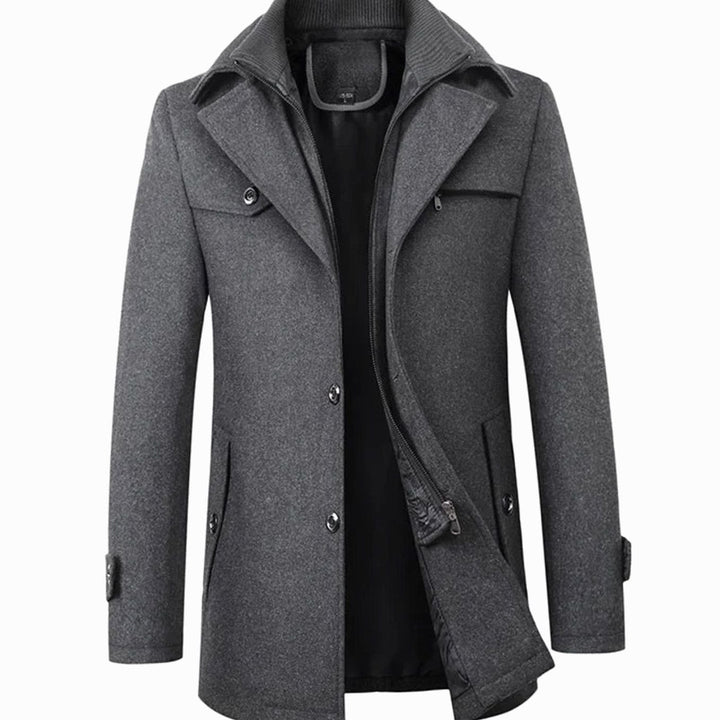 Men's Tailored Wool-Blend Single-Breasted Button Overcoat - Grey