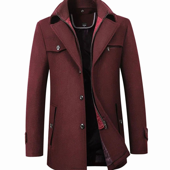 Men's Tailored Wool-Blend Single-Breasted Button Overcoat - Burgundy