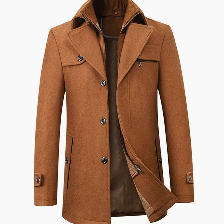 Men's Tailored Wool-Blend Single-Breasted Button Overcoat - Brown