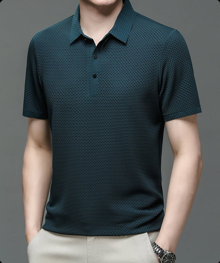 Men's Textured Breathable Mesh Button-Up Polo Shirt