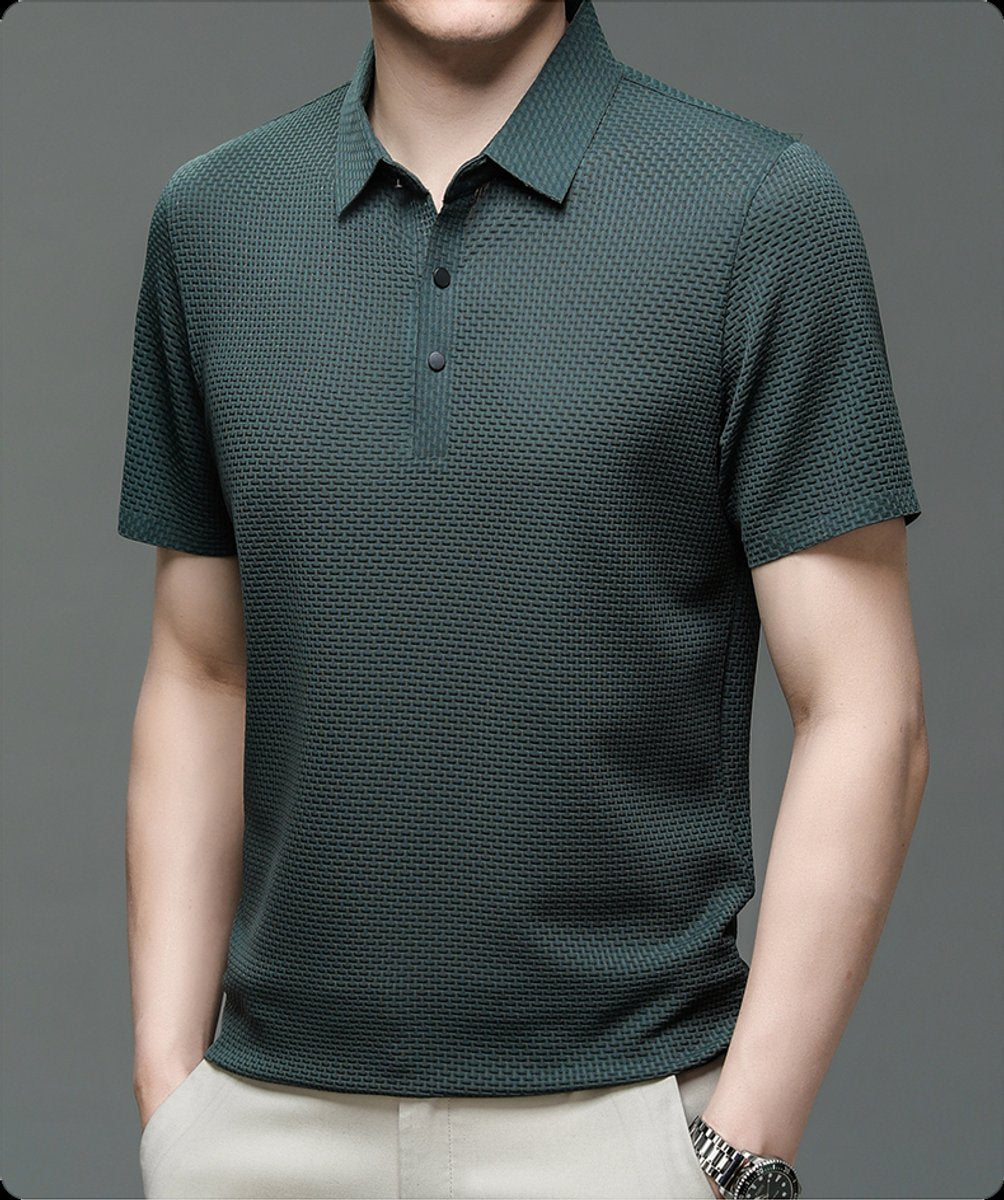 Men's Textured Breathable Mesh Button-Up Polo Shirt