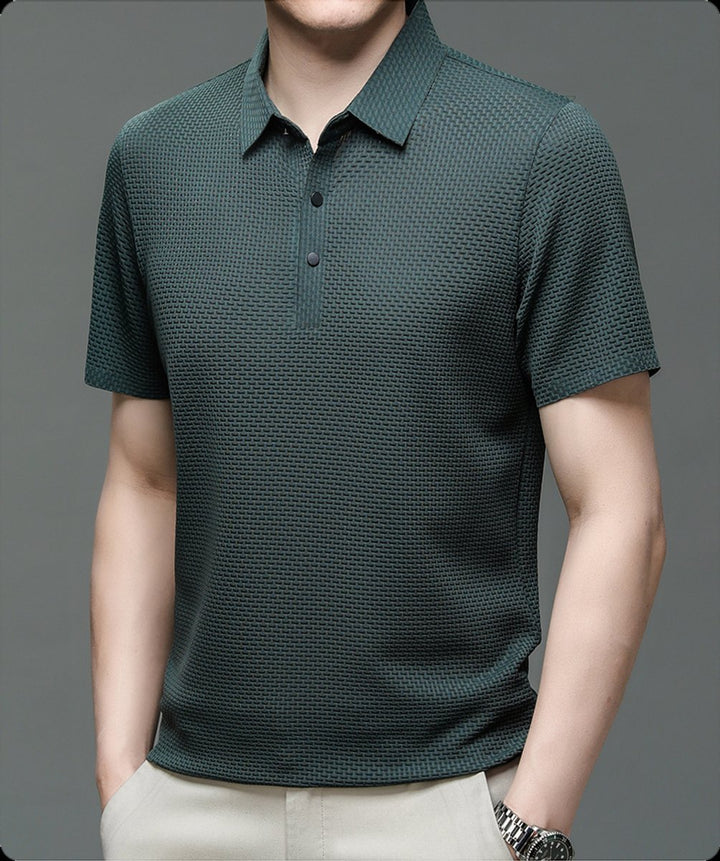 Men's Textured Breathable Mesh Button-Up Polo Shirt