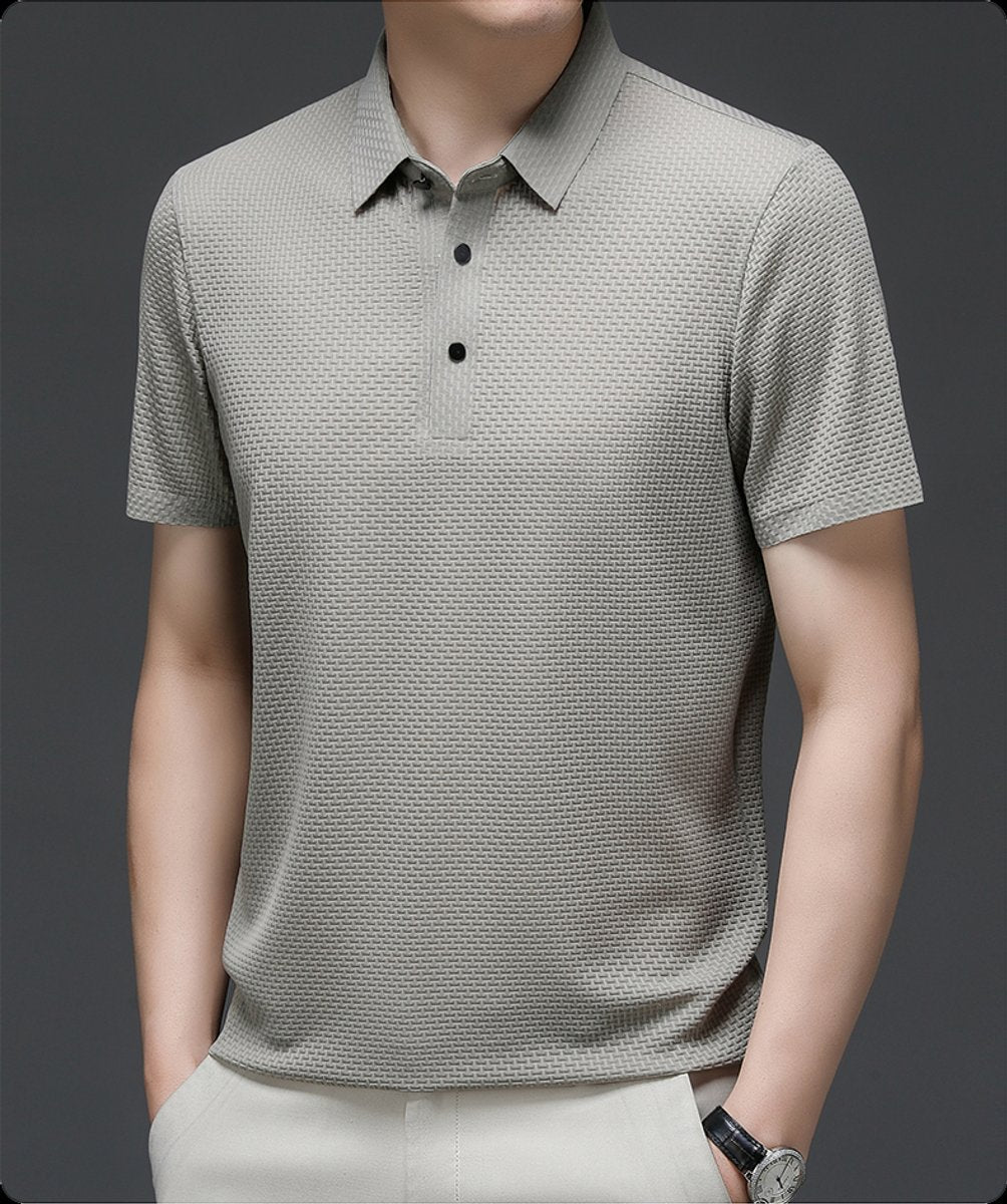 Men's Textured Breathable Mesh Button-Up Polo Shirt