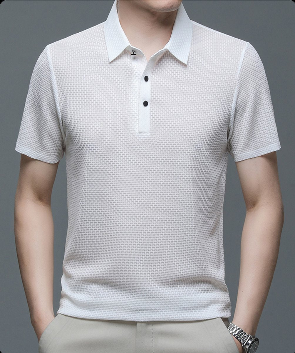 Men's Textured Breathable Mesh Button-Up Polo Shirt