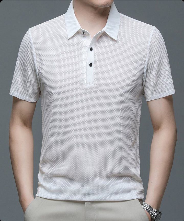 Men's Textured Breathable Mesh Button-Up Polo Shirt