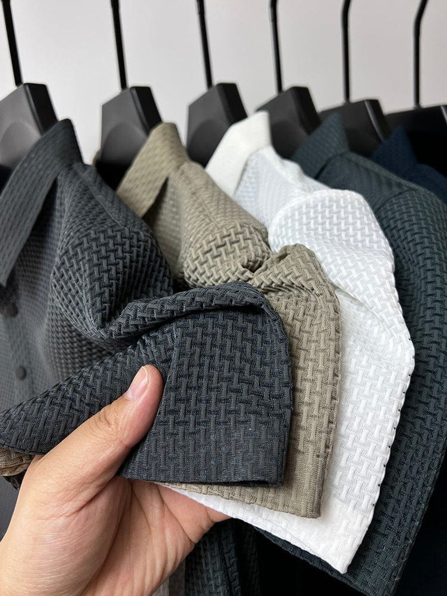 Men's Textured Breathable Mesh Button-Up Polo Shirt