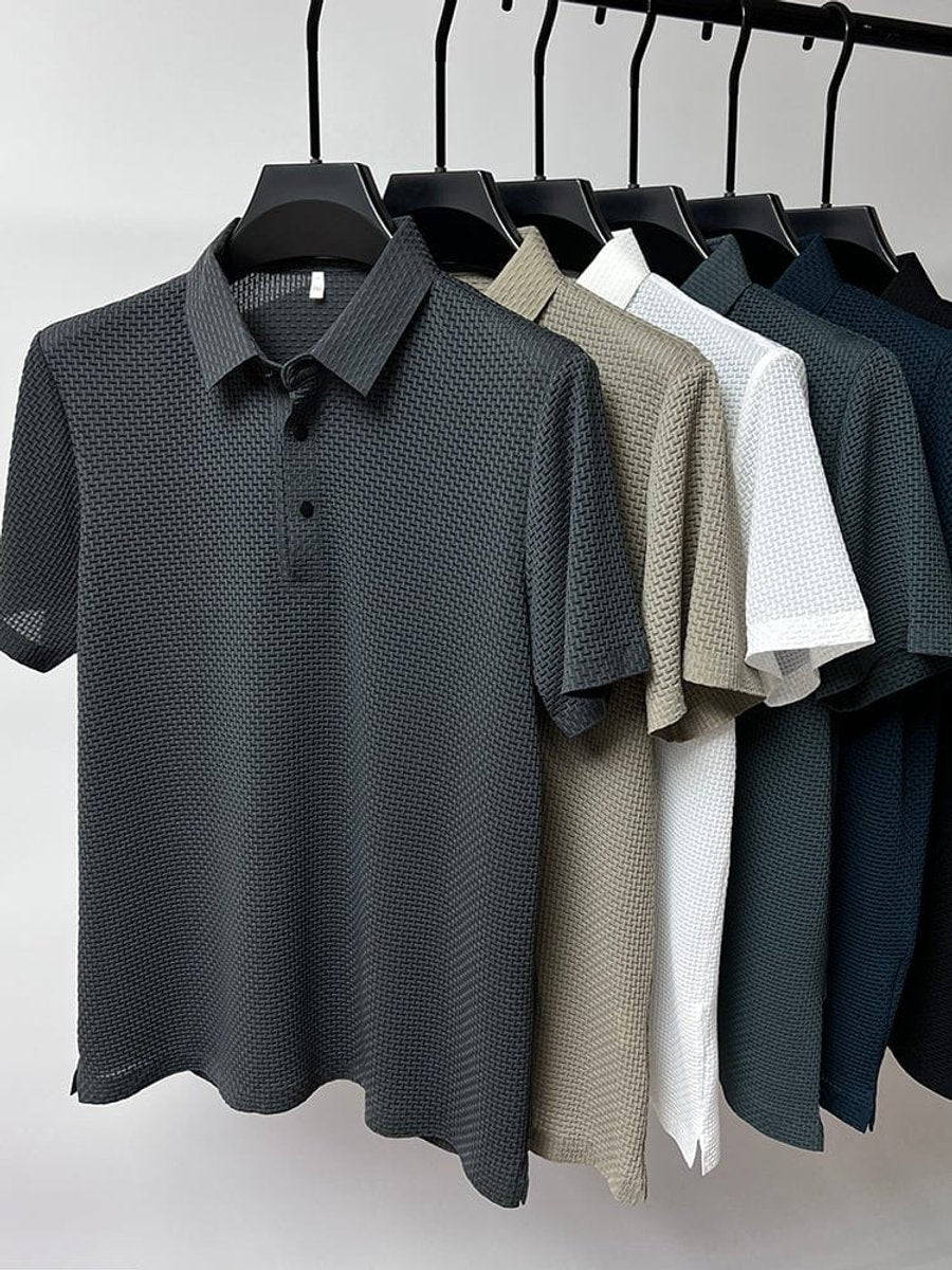 Men's Textured Breathable Mesh Button-Up Polo Shirt